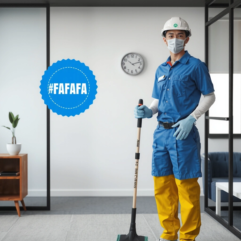 Professional cleaner with safety equipment